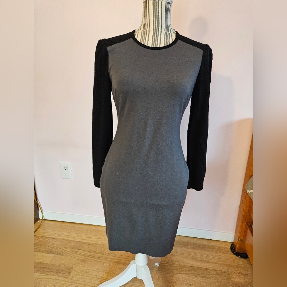 Banana Republic Gray and Black Sheath Dress Long Sleeve Crew Neck (2P)